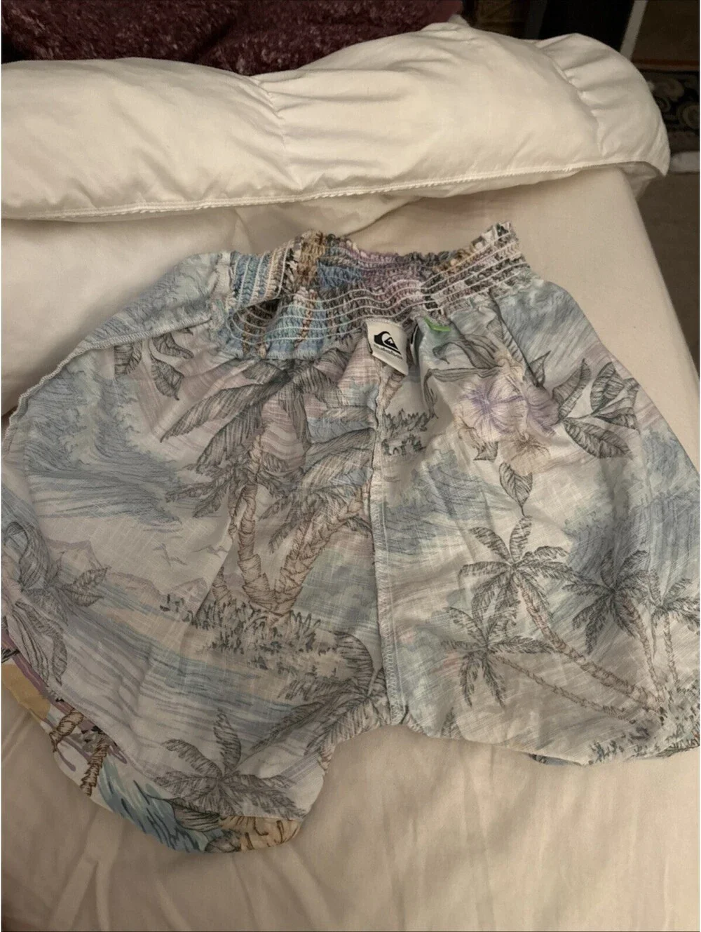 Quiksilver Tropical Print Shorts Womens Small Blue Organic Cotton Beach Summer